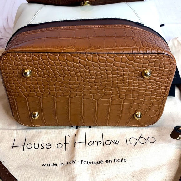 NWT House of Harlow 1960 Cream & Brown Stud Embellished Crossbody/Bag Backpack - Picture 16 of 17